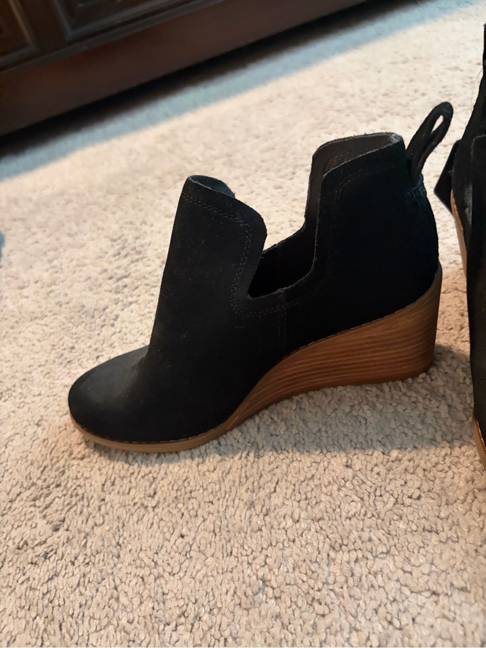 Toms Black Suede Wedge Cutout Ankle Booties
